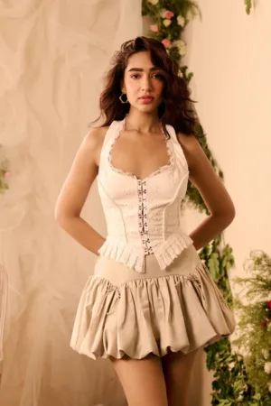 Chic Tan Balloon Mini Skirt