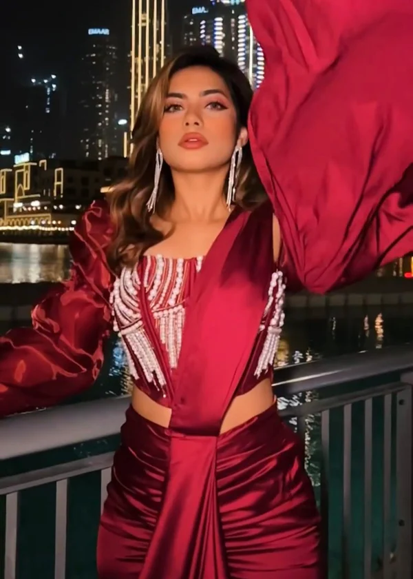 Burgundy Pre-Stitched Saree 003