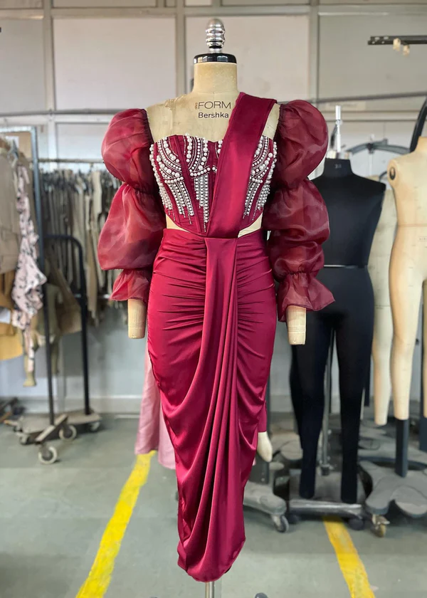 Burgundy Pre-Stitched Saree005