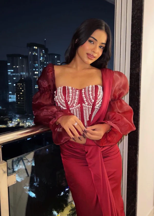 Burgundy Pre-Stitched Saree009