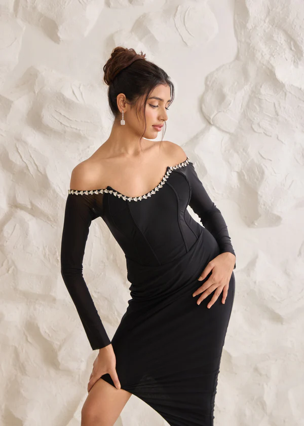 Rhinestone Midi Dress Sona Mart 001