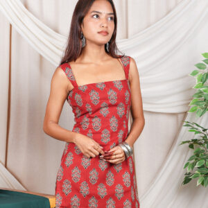 Avani Hand Block Print Cotton Kurti with wide shoulder straps