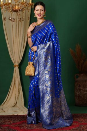 Regal Blue Silk Woven Banarasi Saree 5 3589S231 2 Shoot1