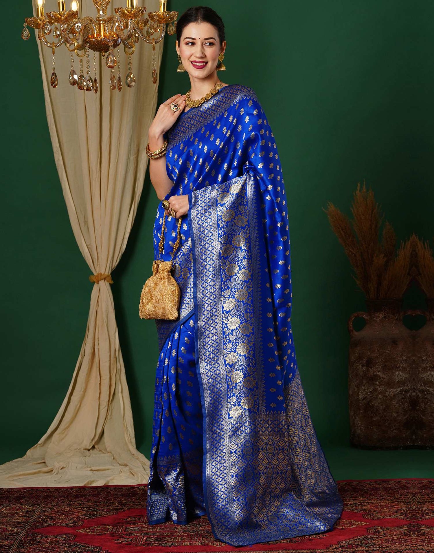 Regal Blue Silk Woven Banarasi Saree sona mart