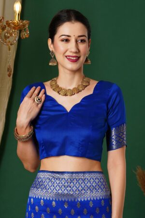 Regal Blue Silk Woven Banarasi Saree 6 Regal Blue Silk Woven Banarasi Saree sona mart