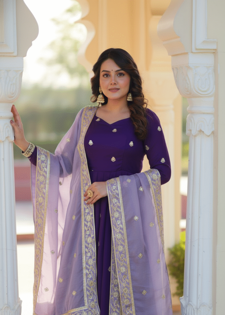 Luxe Sequin Zari Embroidered Georgette Gown with Chinnon Dupatta