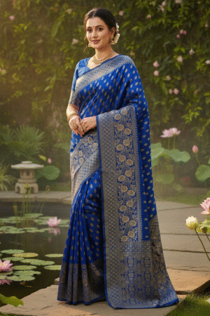 Regal Blue Silk Woven Banarasi Saree
