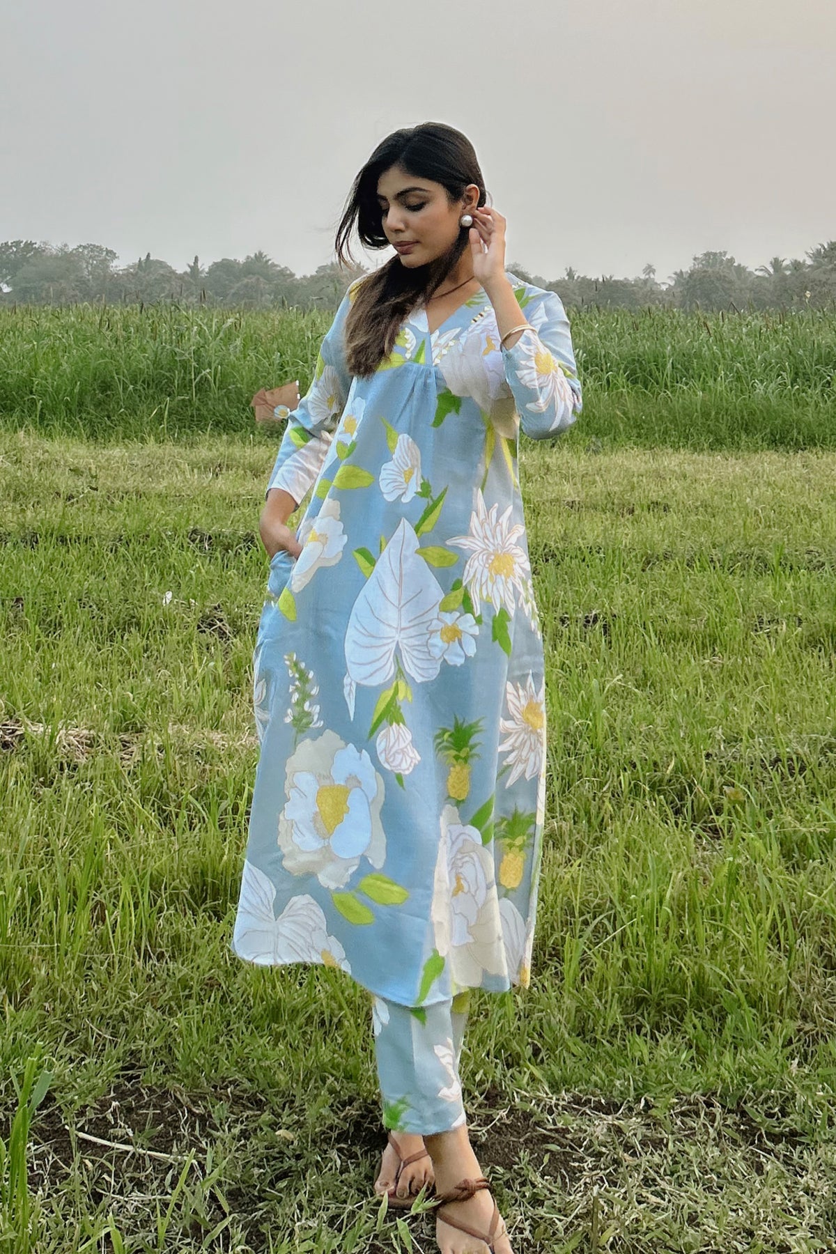 Grey Printed Embroidered Cotton Co-Ord Set: Effortless Chic Grey Printed Embroidered Cotton Co-Ord Set: Effortless Chic