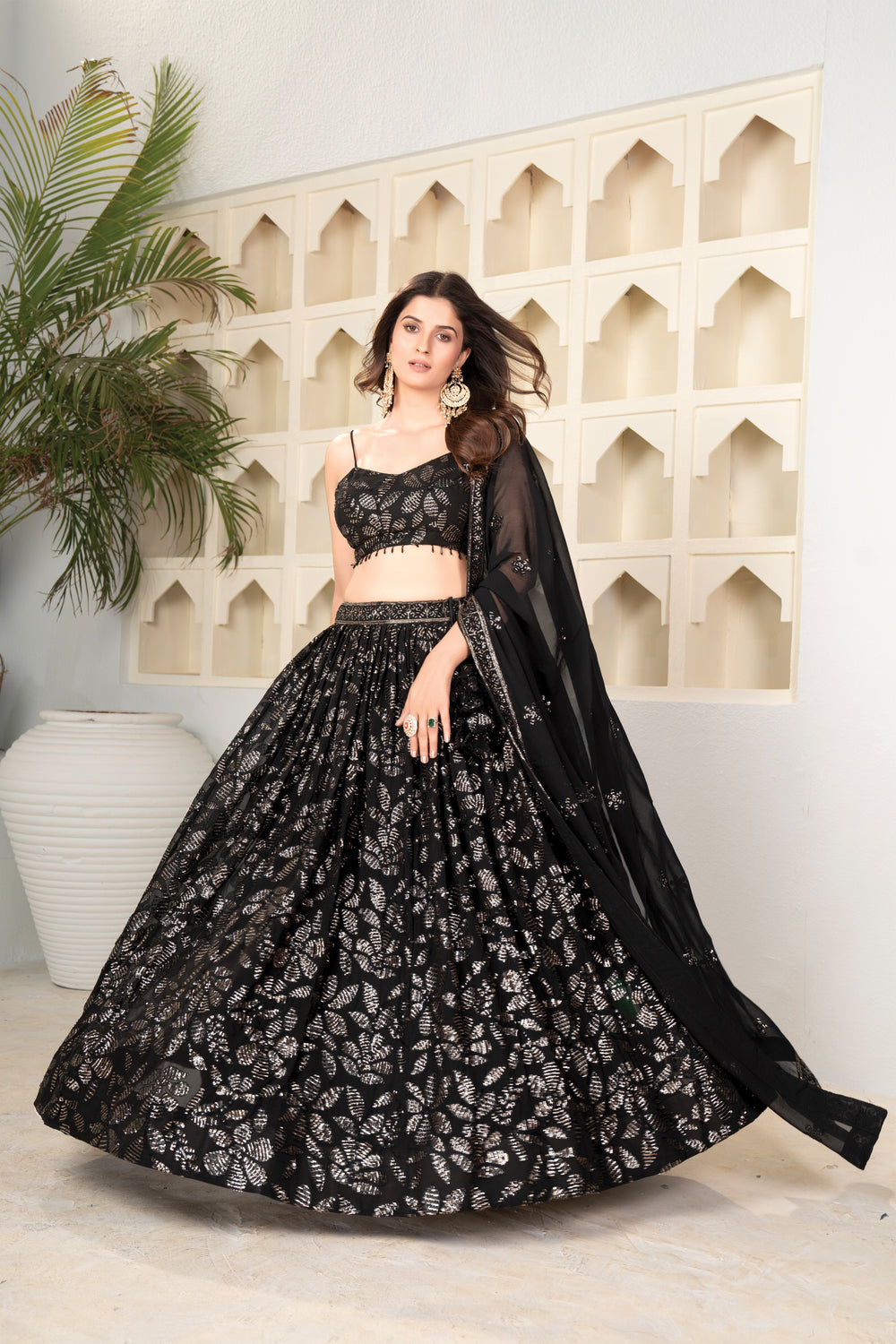 Black Sequins Lehenga Choli Sona Mart2