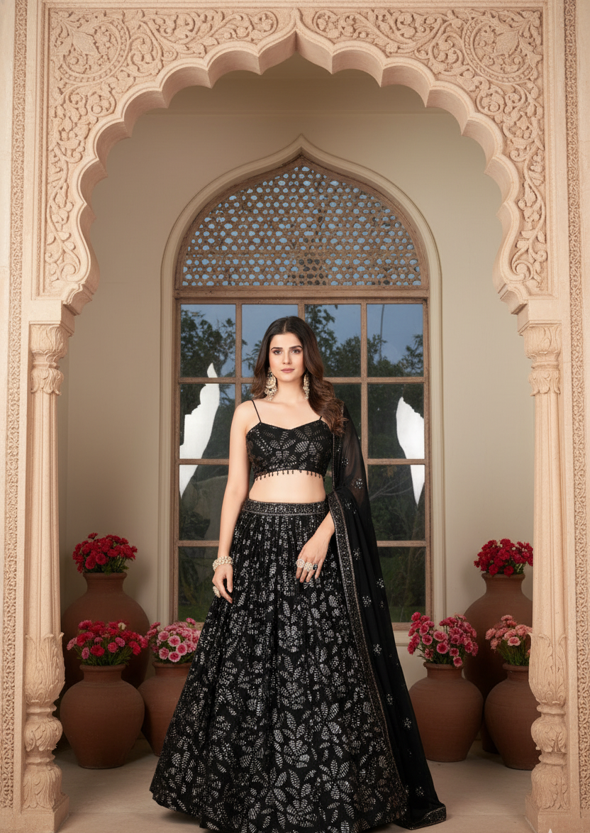 Black Sequins Lehenga Choli Sona Mart3