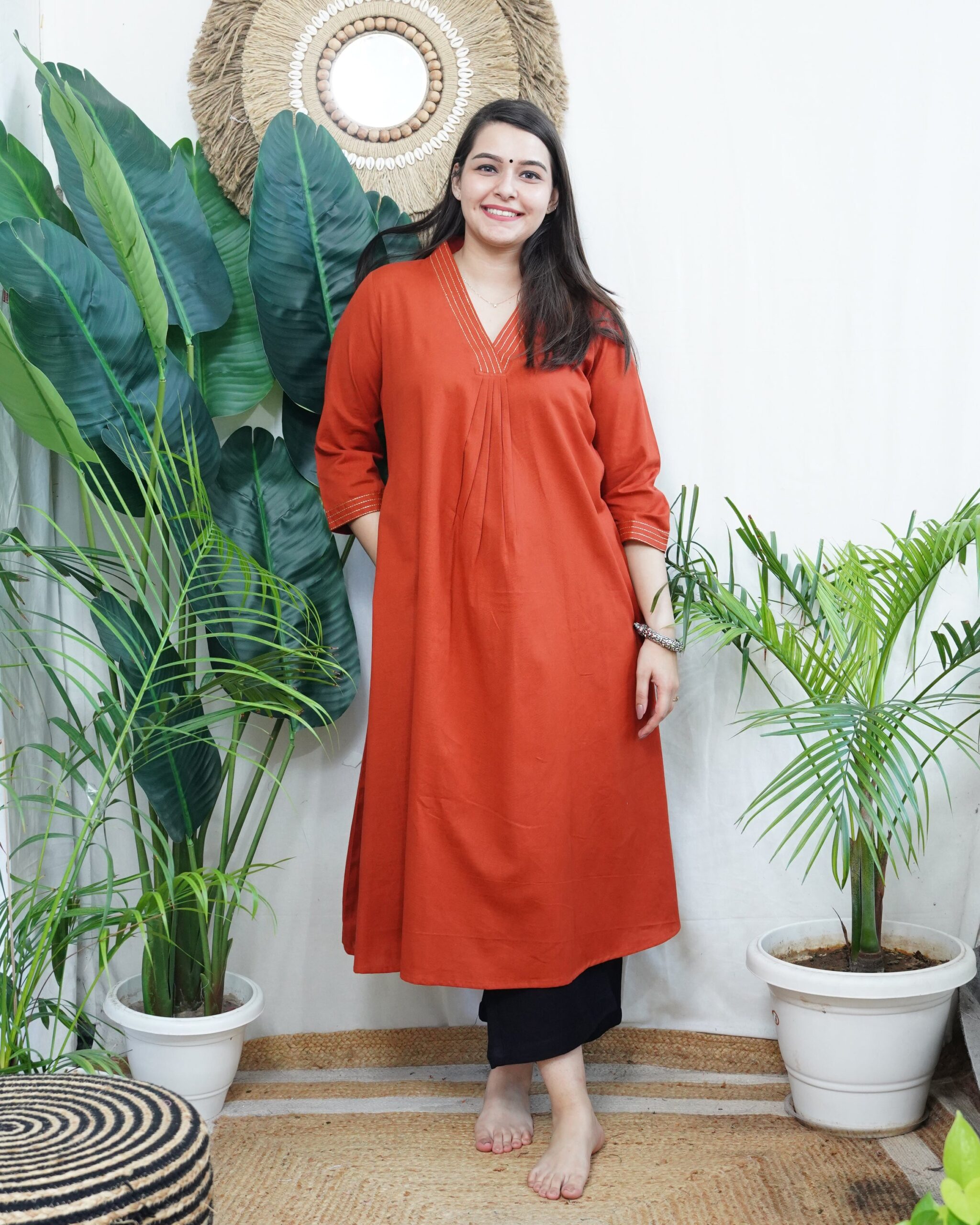 Rust A-line Kurta with Pockets Sona Mart