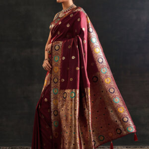 Maroon Woven Silk Blend Saree