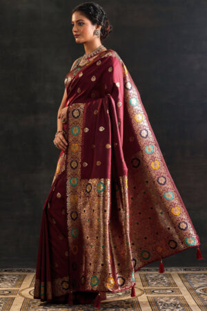 Maroon Woven Silk Blend Saree