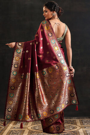 Maroon Woven Silk Blend Saree 2 Maroon Woven Silk Blend Saree90008