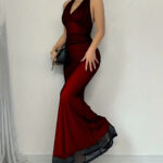 Stunning Red Backless Mermaid Maxi Dress with Mesh Halter Neck