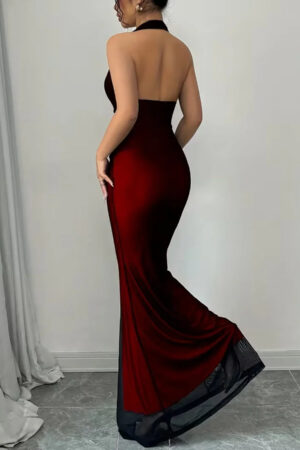 Backless Mermaid Long Dress with Mesh Halter Neck In Red 3 1296x