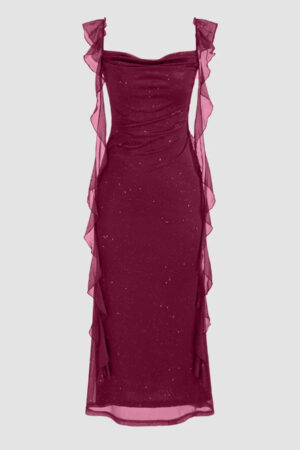 Square Neck Bodycon Midi Dress in Maroon 1296x