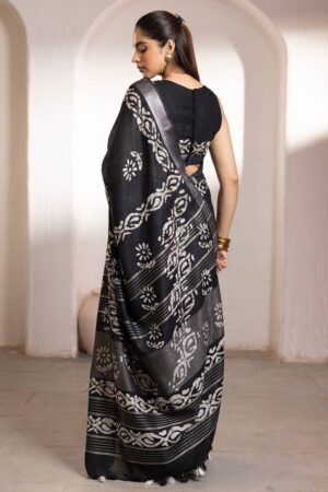 black linen batik print saree with tassels womens soch srcabp121218a 03