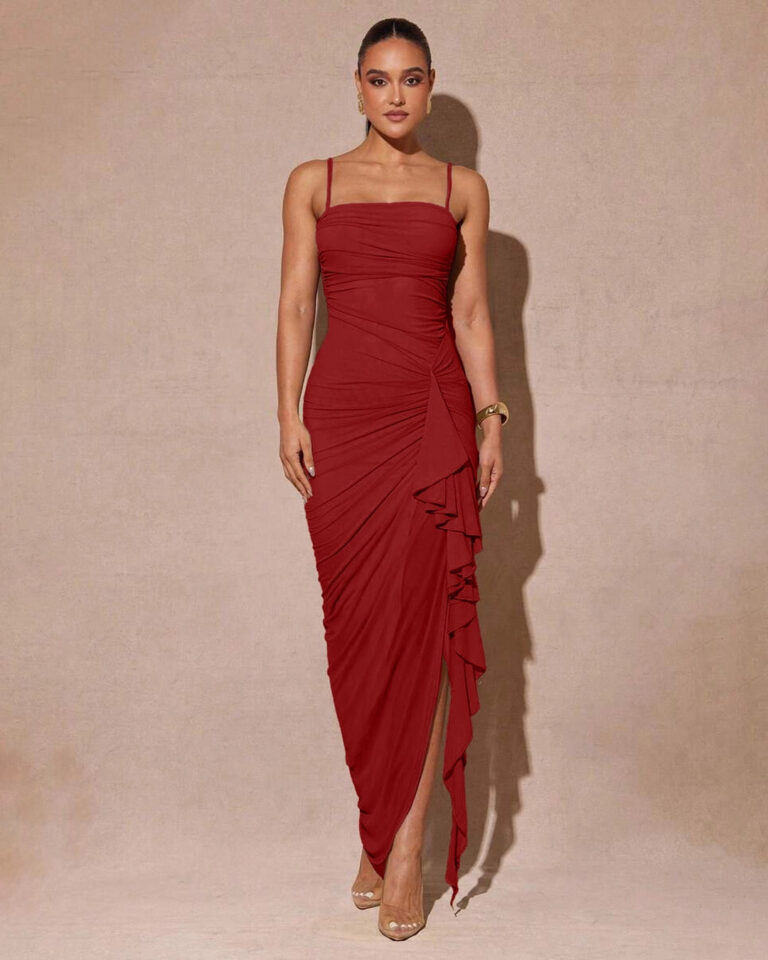 Dark Red High Slit Bodycon Dress