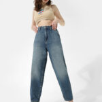 Blue High Rise Slouchy Fit Jeans for Women