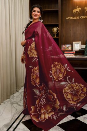 Maroon Khadi Floral Printed Saree with Unstitched Blouse 6 70104S211 2