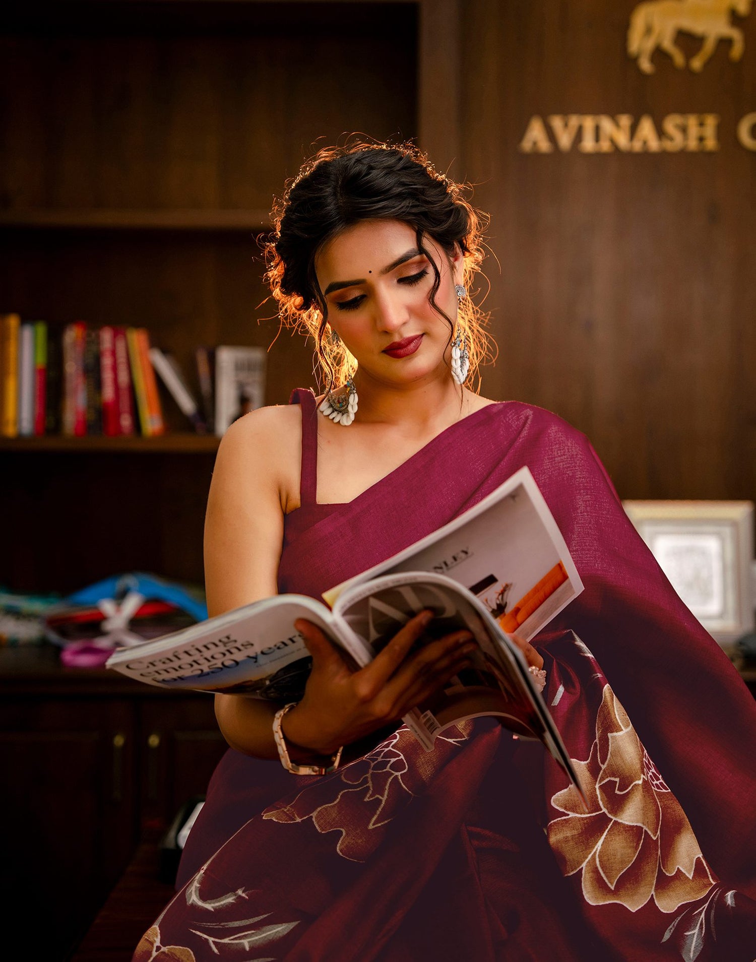 70104S211_7 Close up of floral print on maroon khadi fabric by Sona Mart