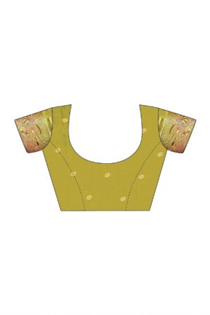 Pista Green Silk Woven Embroidery Saree with Stone Work 8 Unstitched pista green silk blouse piece with woven embroidery by Sona Mart