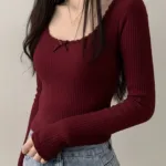 Lace-Trimmed Strapless Long Sleeve Top