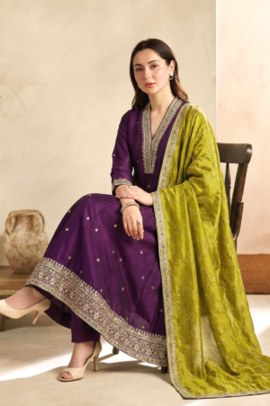 Violet Embroidered Silk Anarkali Kurta