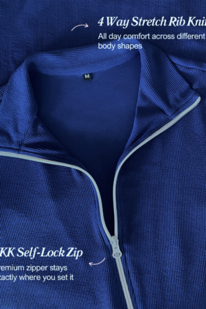 Full length view of versatile blue zipper dress for women