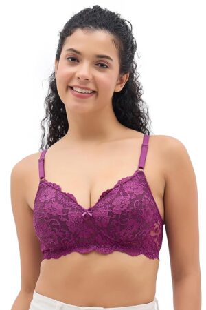Premium Wine Lace Padded Non-Wired Bra