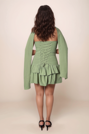 Full length view of flirty drop waist mini dress for tropical vacations