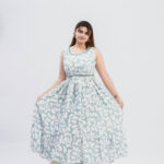 Mint Green Floral Printed Flared Maxi Dress