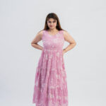 Premium Pink Embroidered Tiered Midi Dress