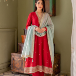 Red Embroidered Silk Anarkali Set
