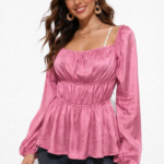 Pink Smocked Peplum Top