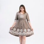 Premium Embroidered Flared Dress with 3/4 Sleeves