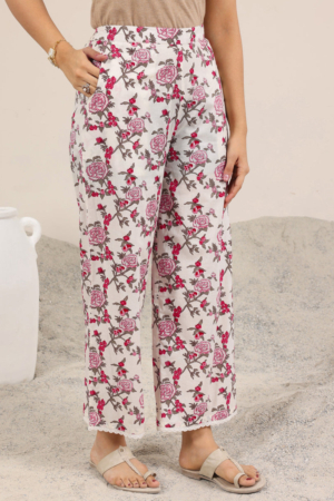 Full length view of straight fit off white kurta with matching palazzo pants