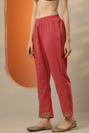 Full length view of straight fit cotton ethnic suit with matching trousers