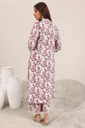 Full length view of straight fit off white kurta with matching palazzo pants
