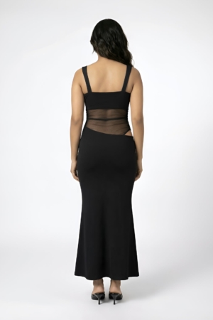 Full length view of stretchable bodycon fishtail maxi dress