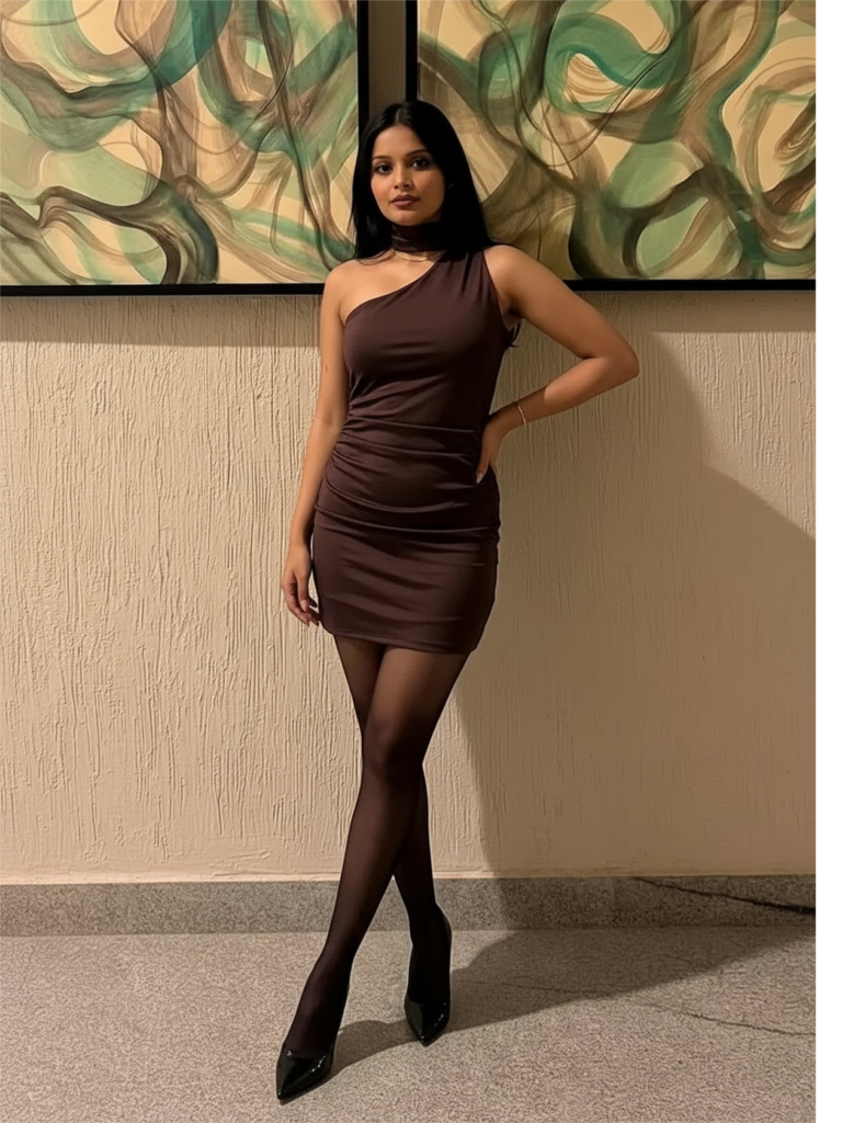 Chocolate Brown One-Shoulder Scarf Mini Dress