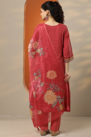 Full length view of straight fit cotton ethnic suit with matching trousers