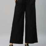 Black Woven Viscose Basic Palazzo