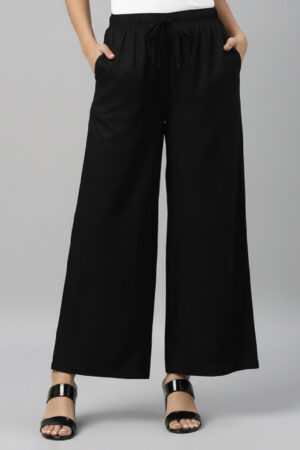 Black Woven Viscose Basic Palazzo