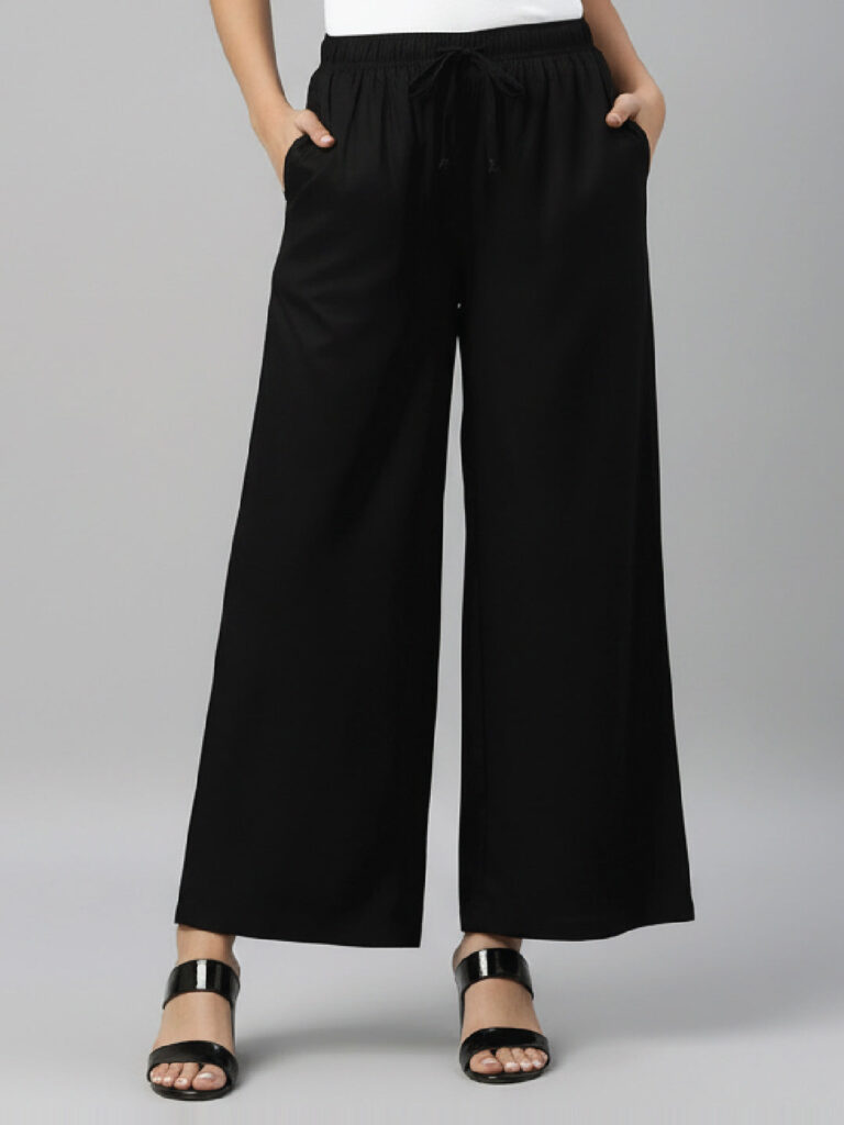 Black Woven Viscose Basic Palazzo