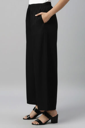 Black Woven Viscose Basic Palazzo