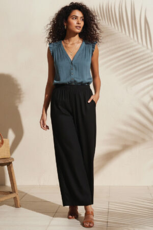 Black Woven Viscose Basic Palazzo