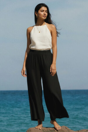 Black Woven Viscose Basic Palazzo